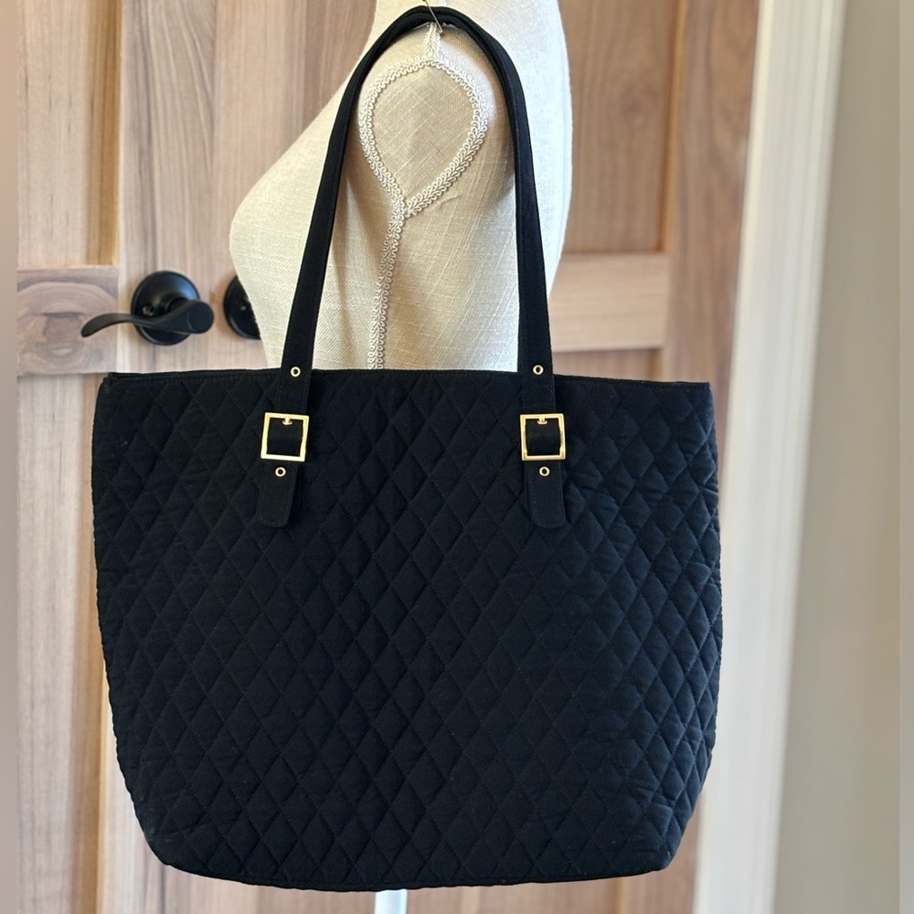 Vera Bradley Black Quilted Tote Bag. Sz-M Gold-Tone Buckle  | Timeless Classic